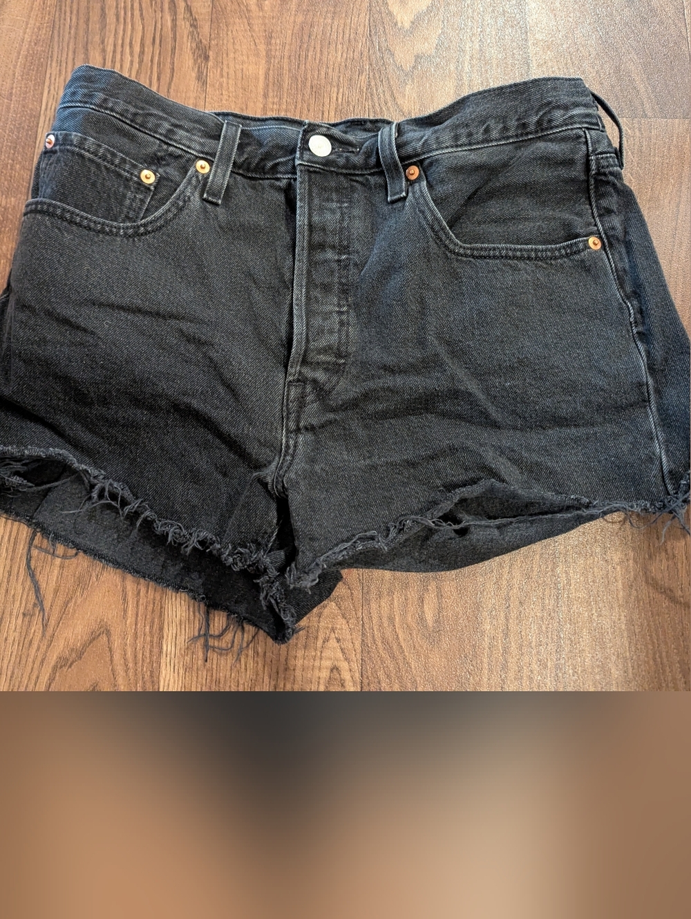 Levi's 501 Women's Denim Shorts Size 30 Black Button Fly Cutoff Distressed